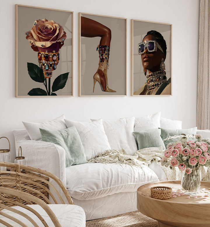 BLACK FASHION I , SET OF 3 PAINTINGS
