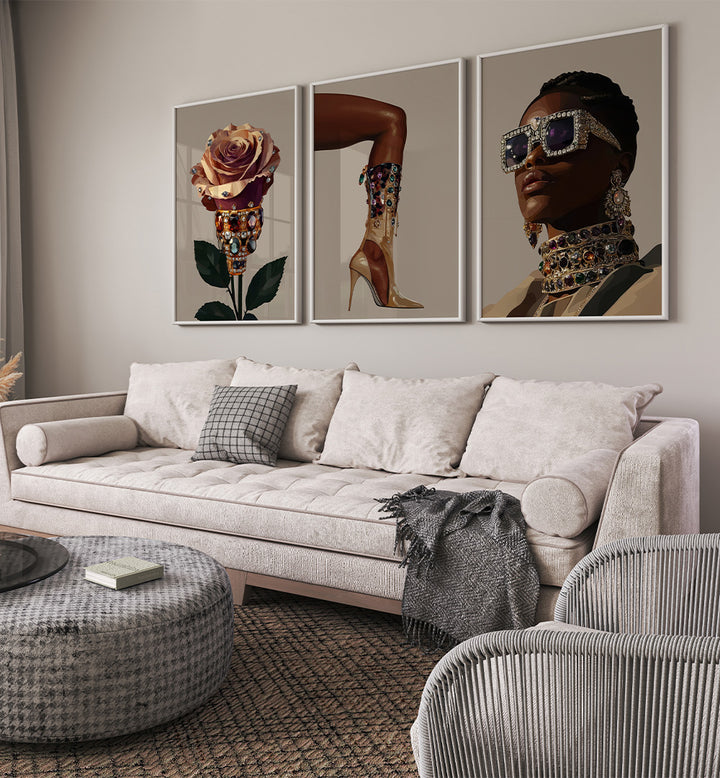 BLACK FASHION I , SET OF 3 PAINTINGS