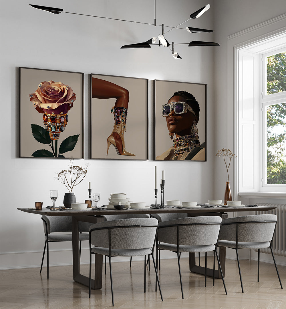 BLACK FASHION I , SET OF 3 PAINTINGS