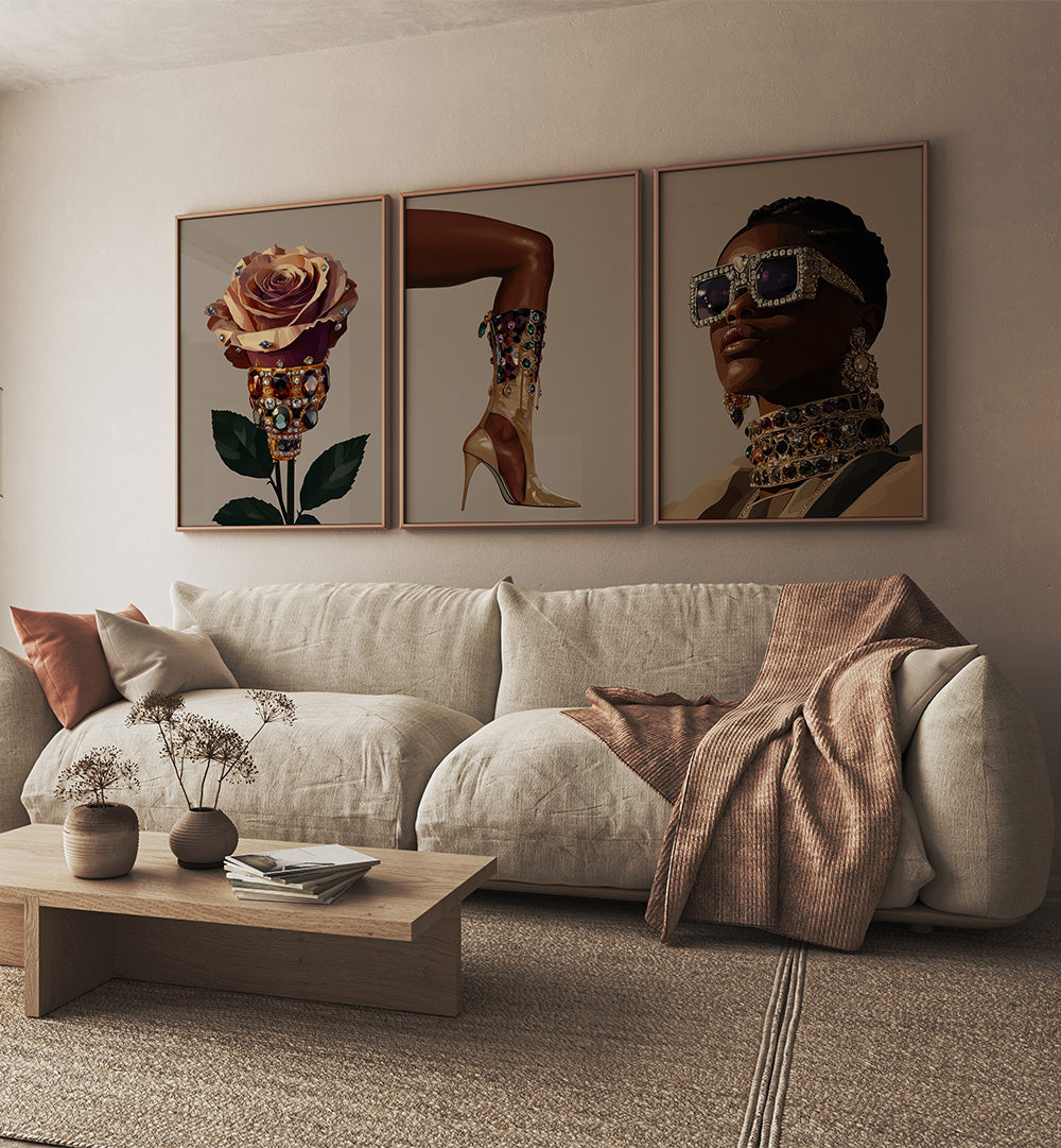 BLACK FASHION I , SET OF 3 PAINTINGS