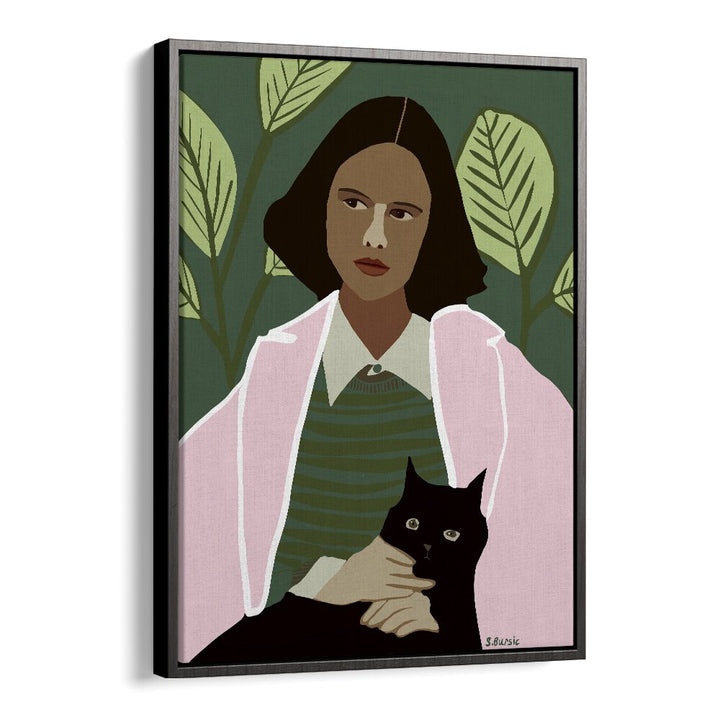 Vintage painting - PNK LADY WITH BLACK CAT by Asianmonk