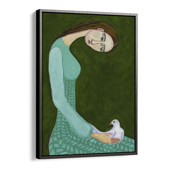 Vintage painting - LADY SITTING WITH WHITE DOVE BIRD WOMAN by Asianmonk