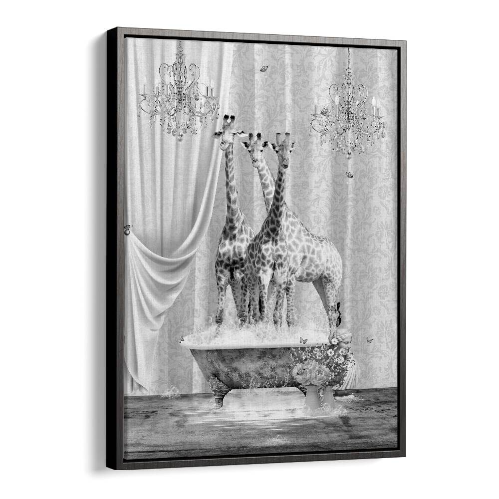 Quotes painting - THREE GIRAFFES A BUBBLES BLACK A WHITE by Asianmonk