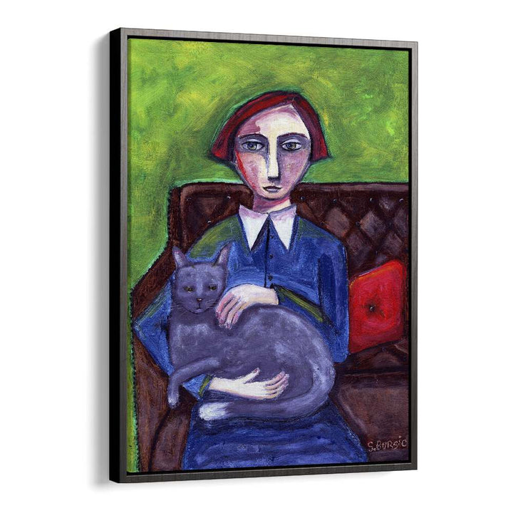 Vintage painting - LADY ON COUCH WITH CAT by Asianmonk