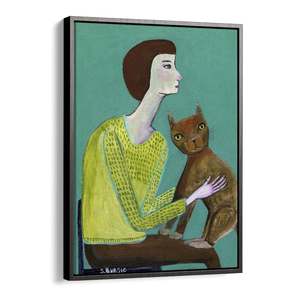 Vintage painting - LADY SITTING WITH BROWN CAT CAT LOVER by Asianmonk