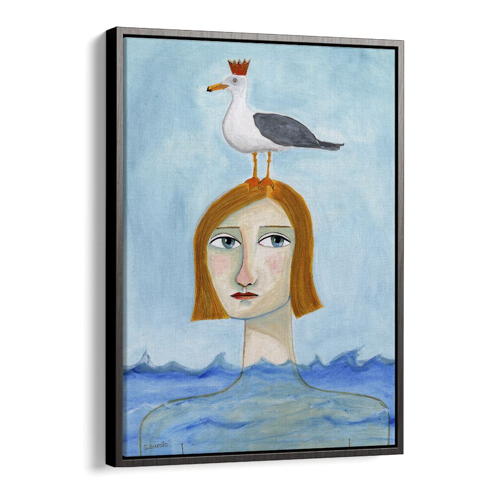 Vintage painting - NUDE LADY IN OCEAN WITH SEAGULL by Asianmonk