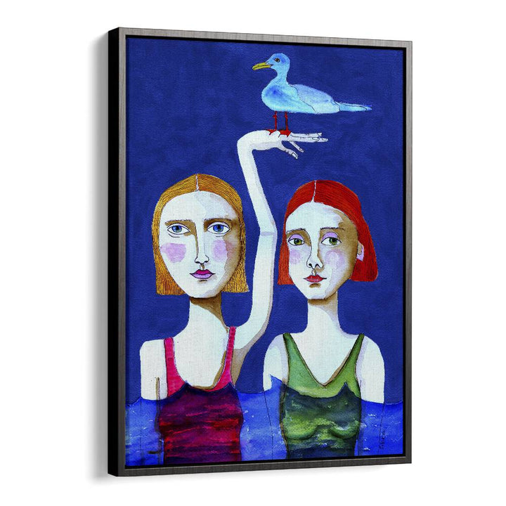 Vintage painting - SWIMMING LADIES WITH BLUE BIRD by Asianmonk