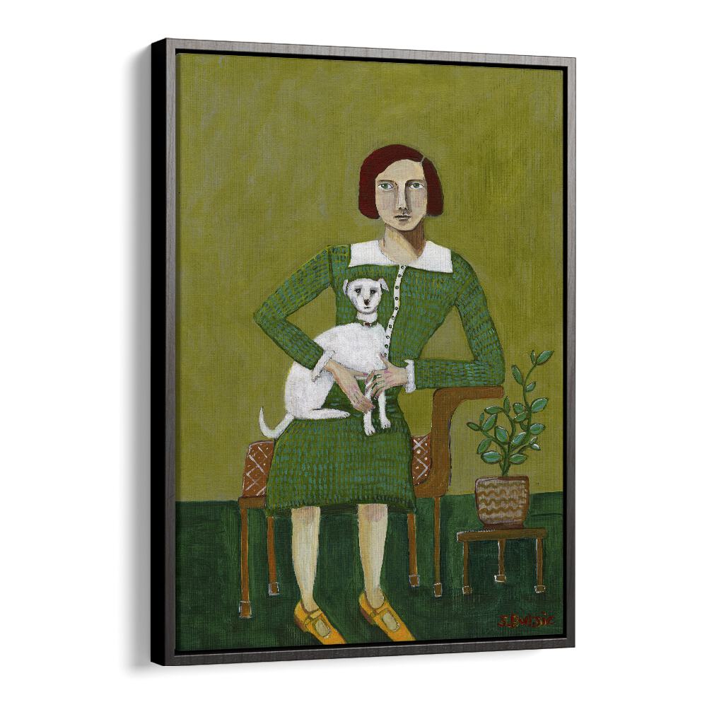 Vintage painting - VINTAGE LADY WITH HER WHITE DOG by Asianmonk