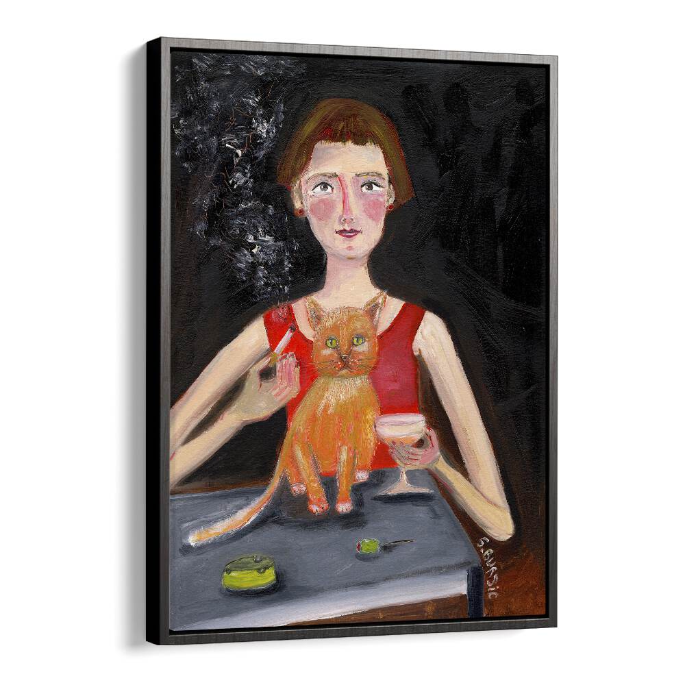 Vintage painting - VINTAGE WOMAN WITH COCKTAIL AND CAT by Asianmonk