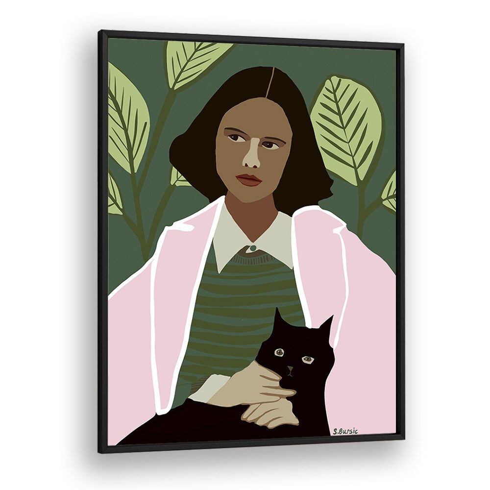 Vintage painting - PNK LADY WITH BLACK CAT by Asianmonk