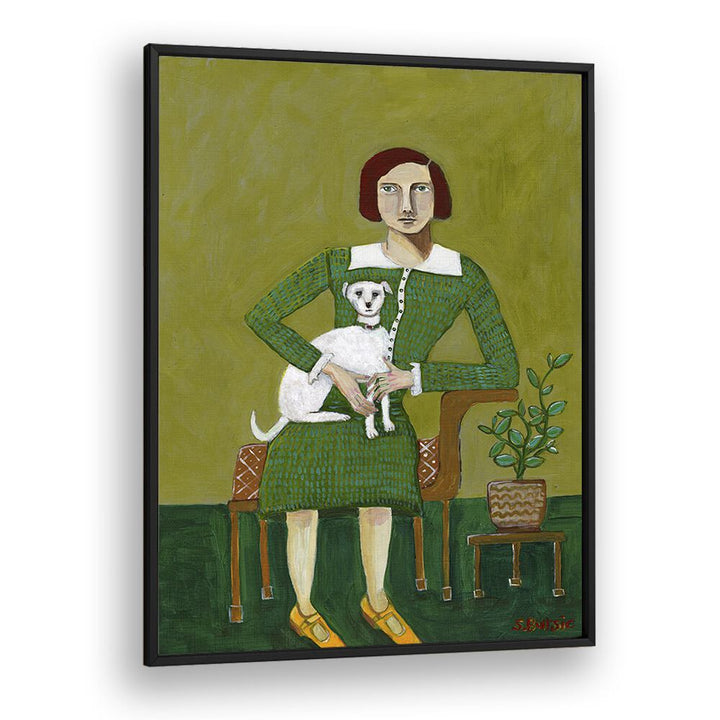 Vintage painting - VINTAGE LADY WITH HER WHITE DOG by Asianmonk