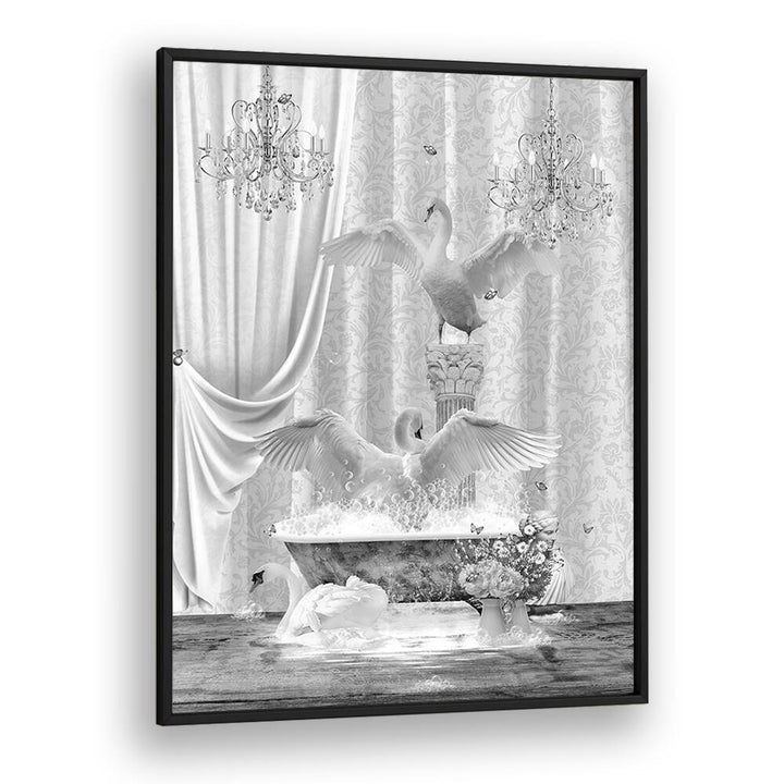 Quotes painting - THREE SWANS A BUBBLES BLACK A WHITE by Asianmonk