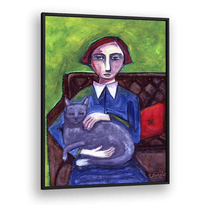 Vintage painting - LADY ON COUCH WITH CAT by Asianmonk