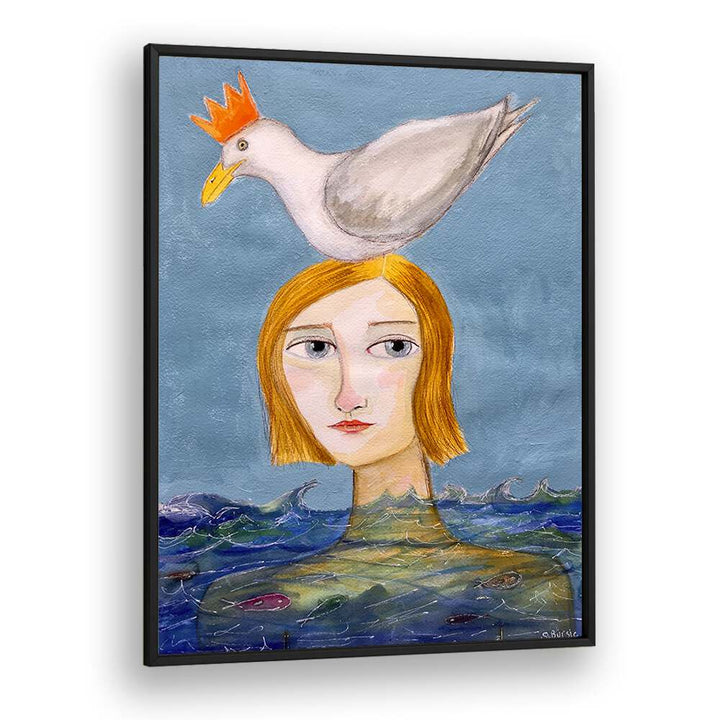 Vintage painting - WOMAN SWIMMING WITH DUCK by Asianmonk