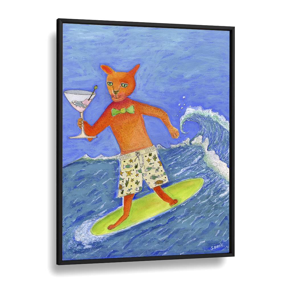 Surfing Cocktail Cat by Sharyn Bursic brings vibrant art to life on premium canvas, perfect for any space.