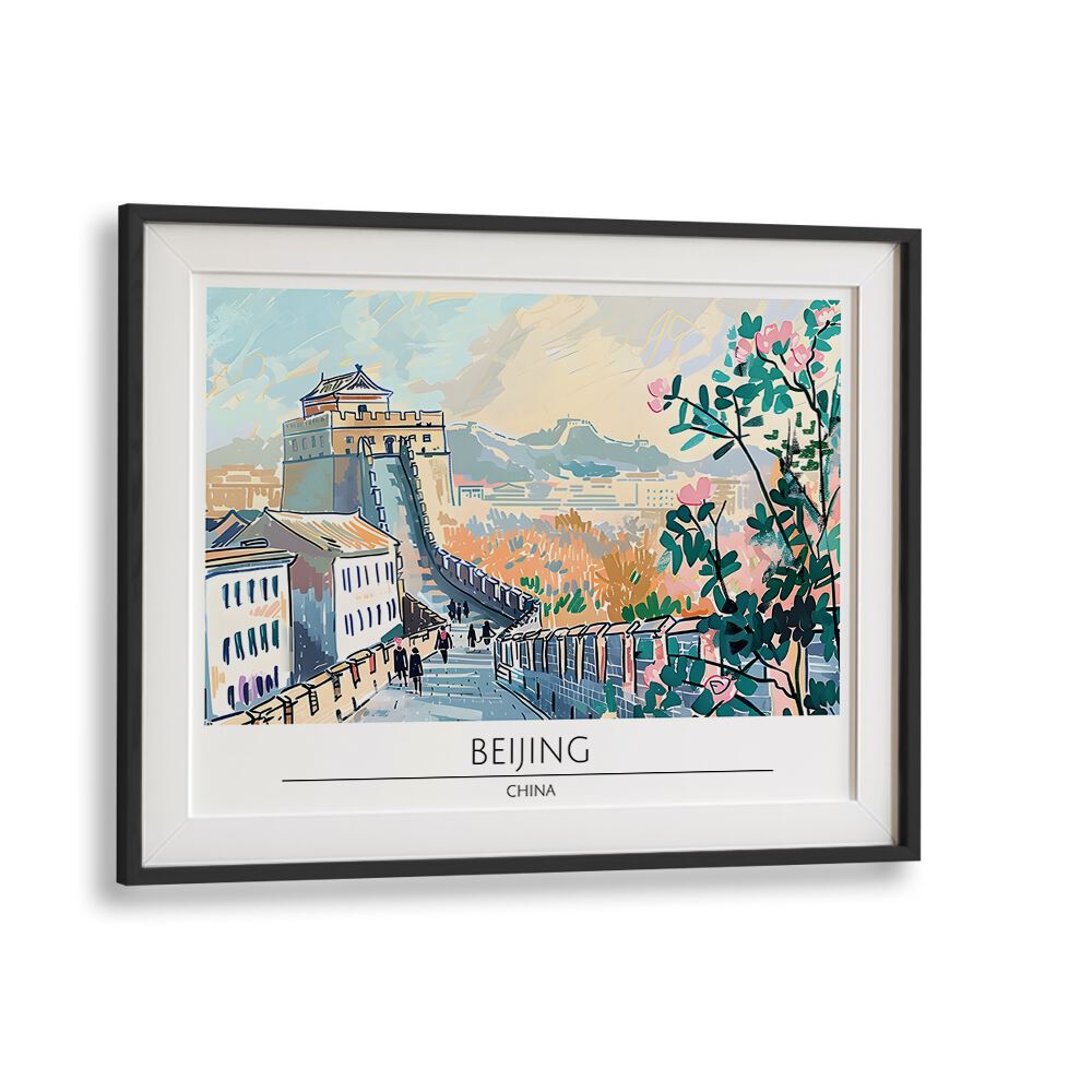 Vibrant travel poster showcasing the Great Wall, highlighting BEJING CAPITAL CITY - CHINA, TRAVEL POSTERS for art lovers.