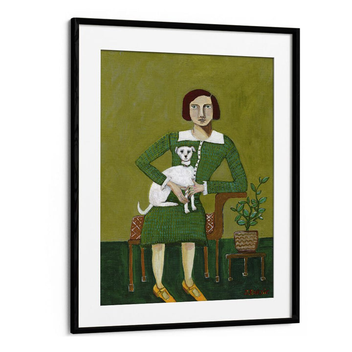 Vintage painting - VINTAGE LADY WITH HER WHITE DOG by Asianmonk