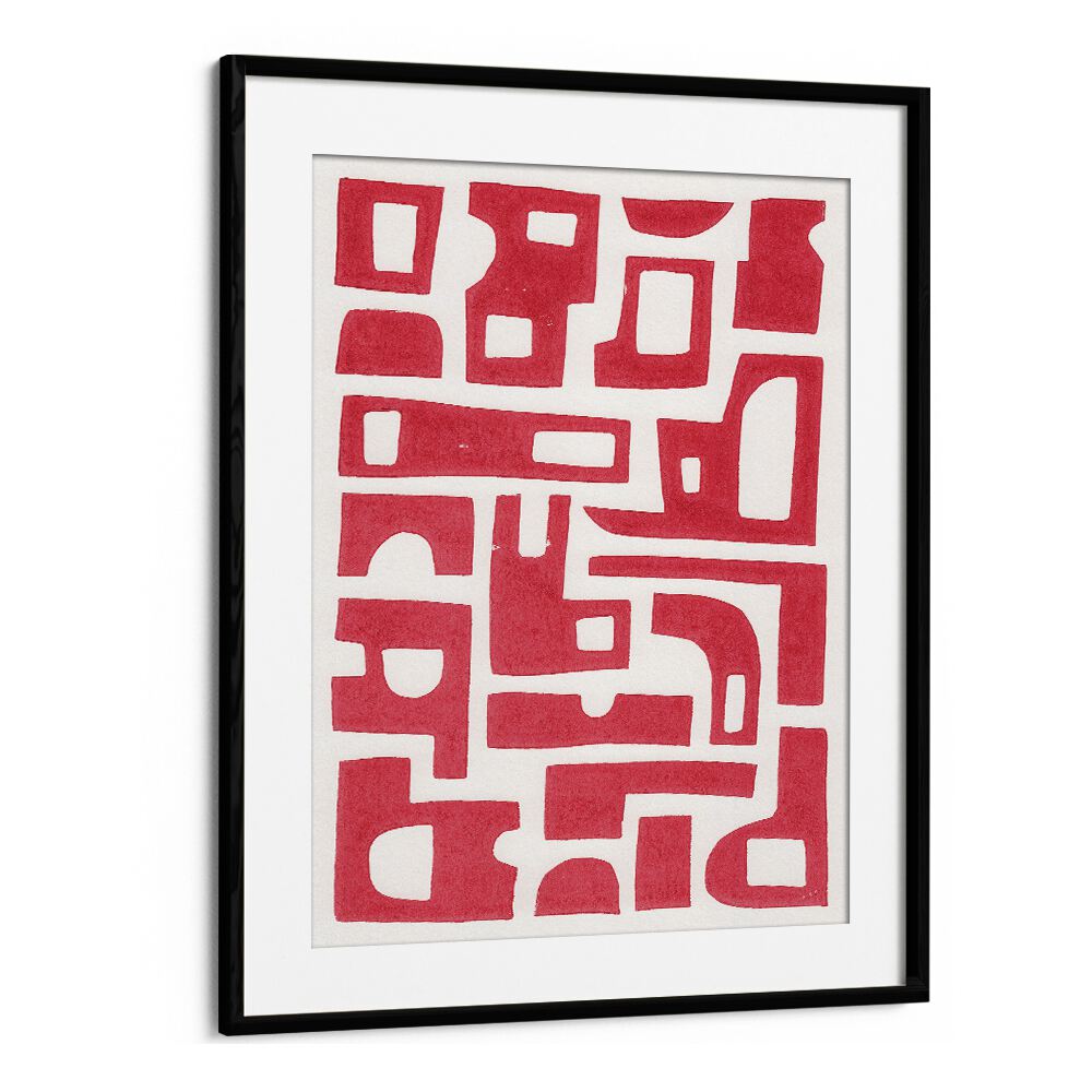 RED ABSTRACT SHAPES LINO PRINT BY ALISA GALITSYNA ABSTRACT ART, ABSTRACT PAINTINGS