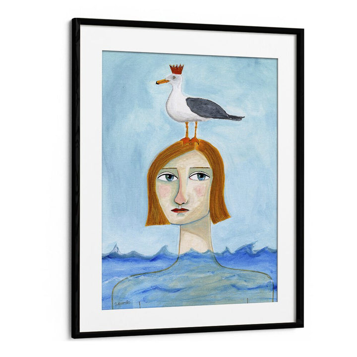 Vintage painting - NUDE LADY IN OCEAN WITH SEAGULL by Asianmonk