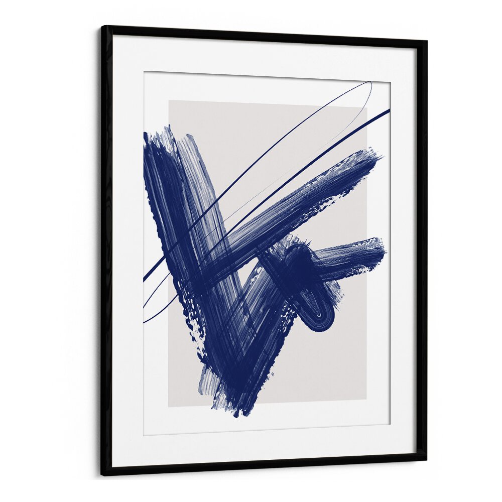 Elegant BLUE INK, ABSTRACT PAINTINGS by Elena Ristova, featuring striking brush strokes on a soft background.