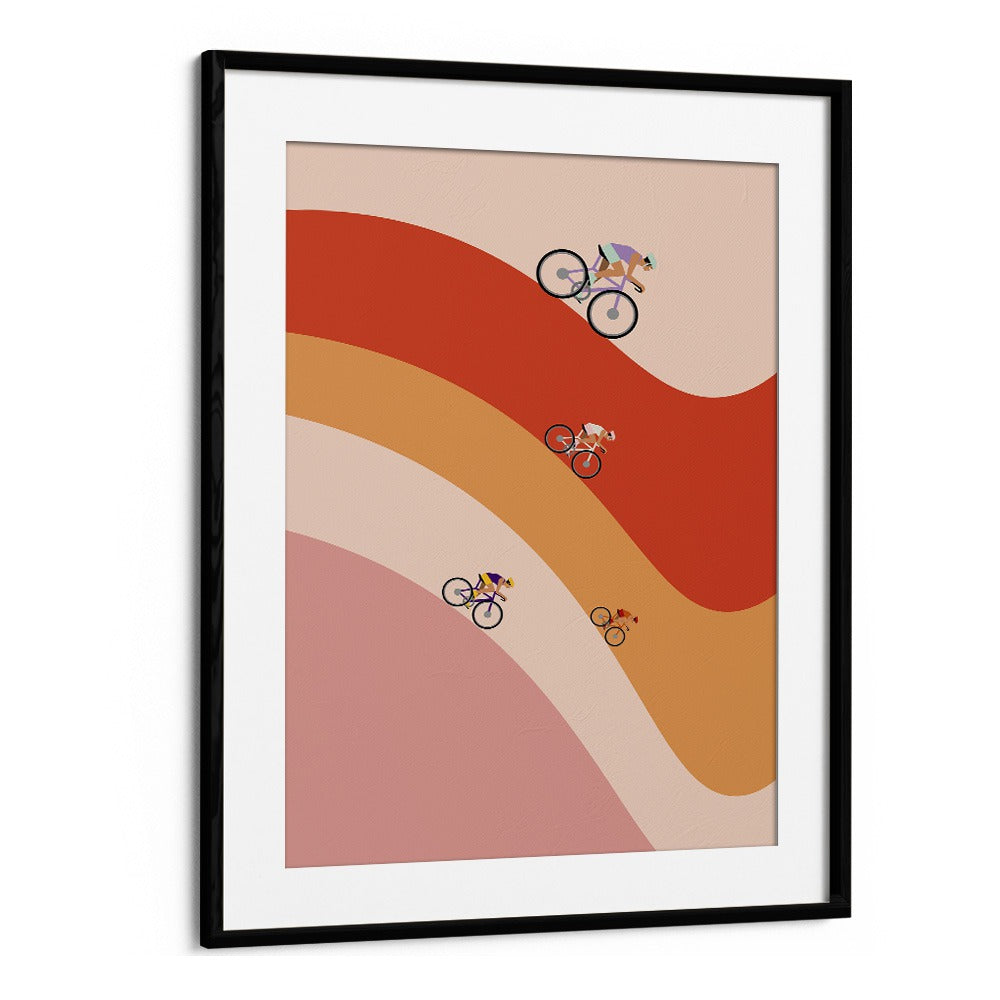 Professional cycling orange Sports Art Artwork in Black Frame With Mount