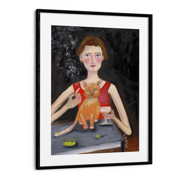 Vintage painting - VINTAGE WOMAN WITH COCKTAIL AND CAT by Asianmonk