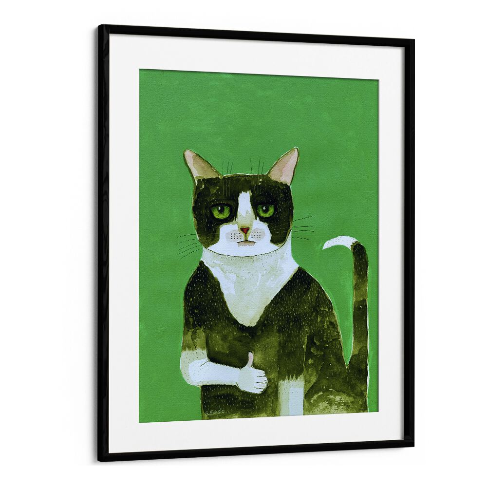 Vintage painting - TUXEDO CAT THUMBS UP by Asianmonk