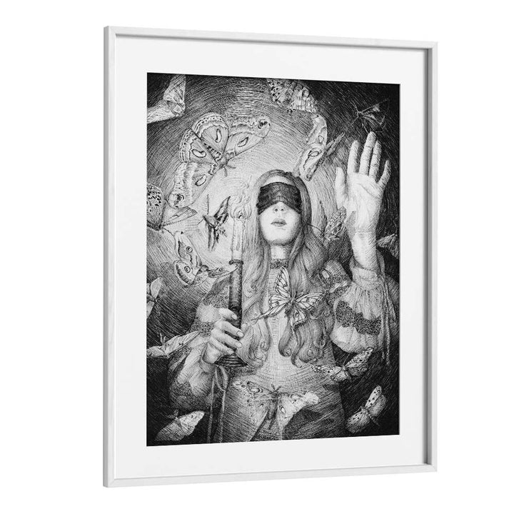 blind man's bluffVintage paintings in White Frame With Mount