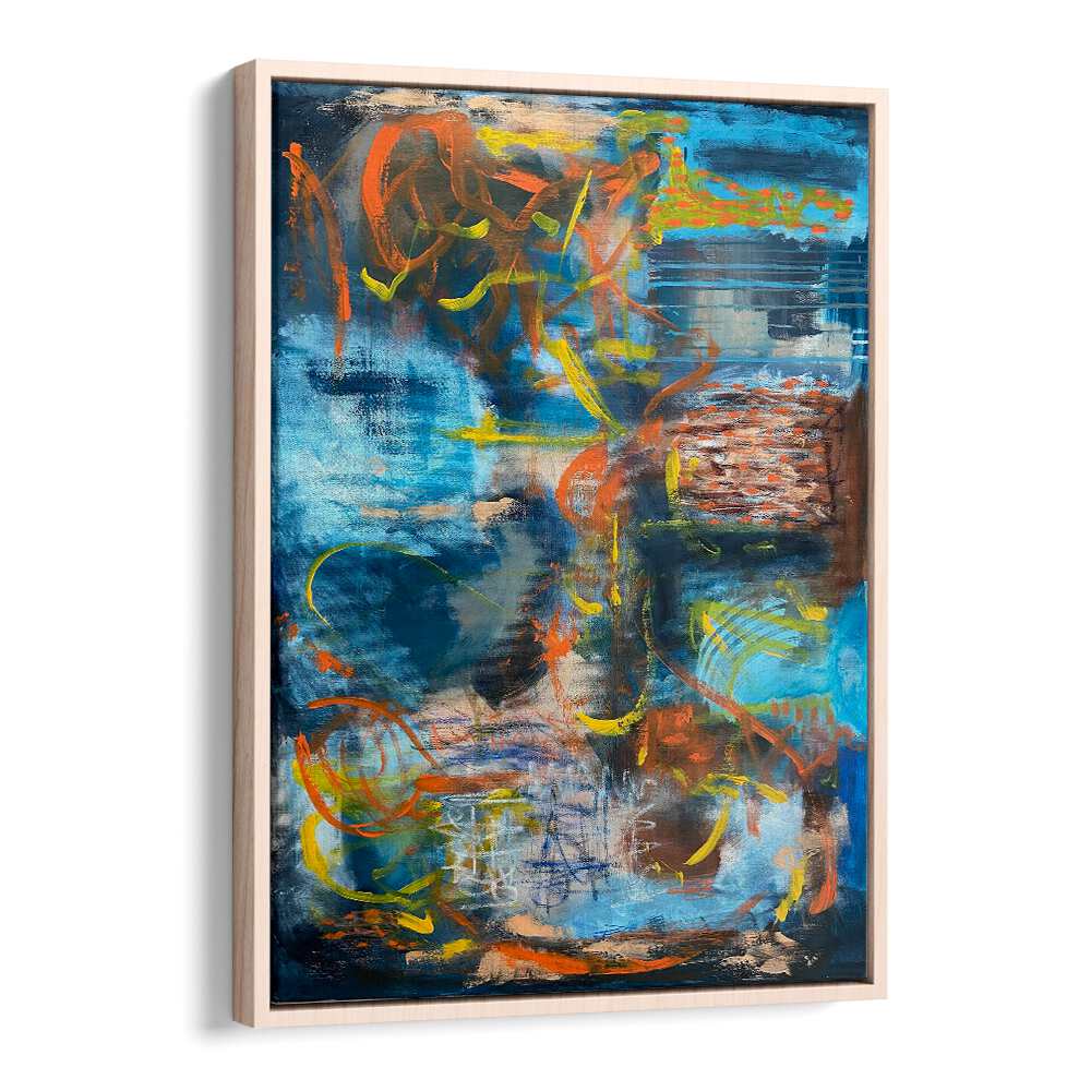 blockfitti abstract paintings in Oak Wood Floater Frame