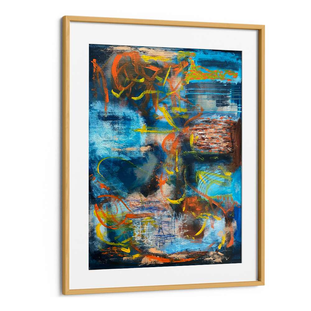 blockfitti abstract paintings in Oak Wood Frame With Mount