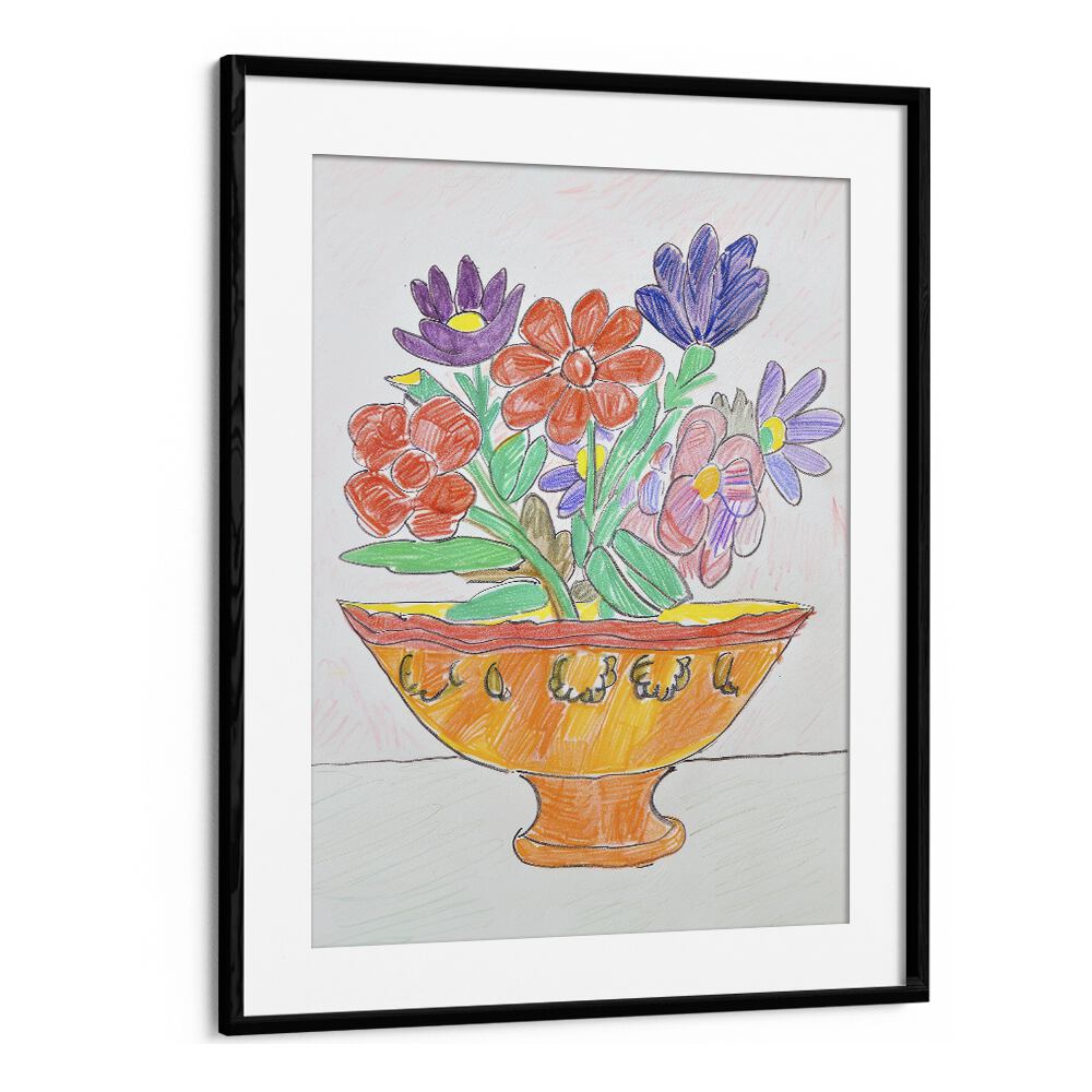 blossom basket electric wall art prints in Black Frame With Mount