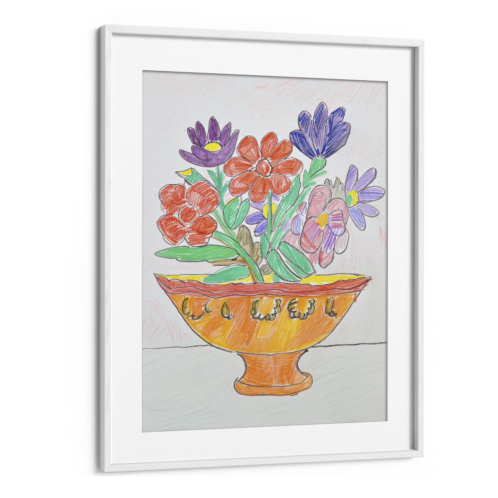 blossom basket electric wall art prints in White Frame With Mount