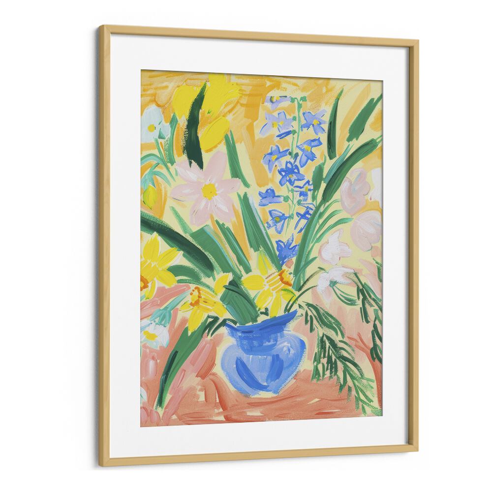 blossoms in clay electric wall art prints in Oak Wood Frame With Mount