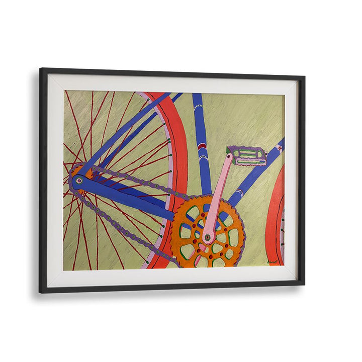 blue bike landscape art prints in Black Frame With Mount