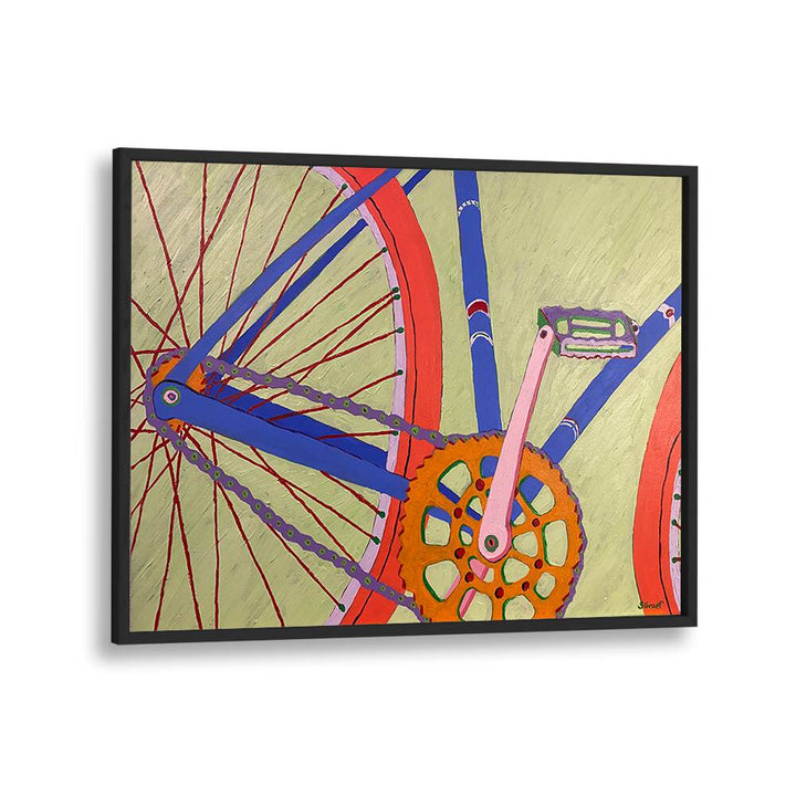 blue bike landscape art prints in Black Plain Frame