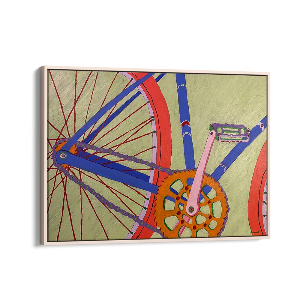 blue bike landscape art prints in Oak Wood Floater Frame