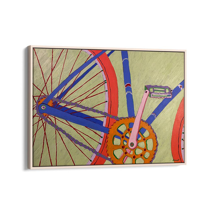 blue bike landscape art prints in Oak Wood Floater Frame