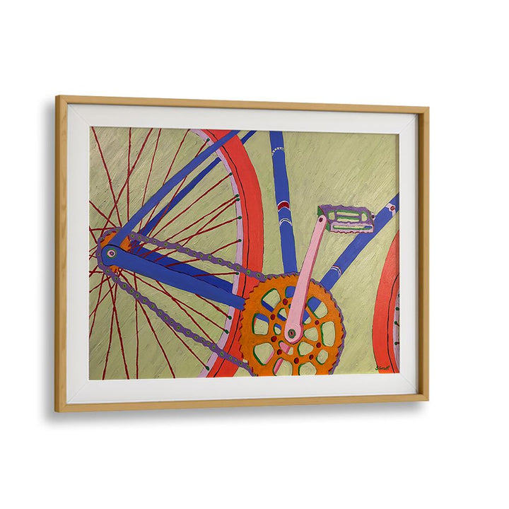 blue bike landscape art prints in Oak Wood Frame With Mount