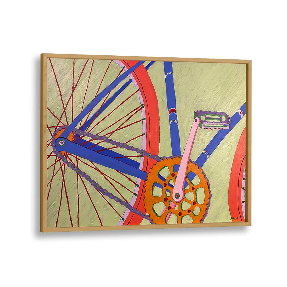 blue bike landscape art prints in Oak Wood Plain Frame