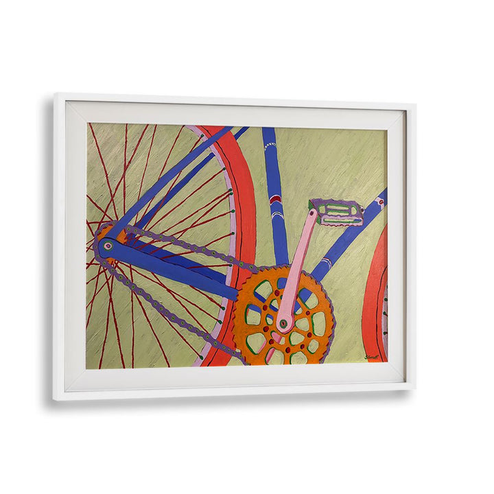 blue bike landscape art prints in White Frame With Mount
