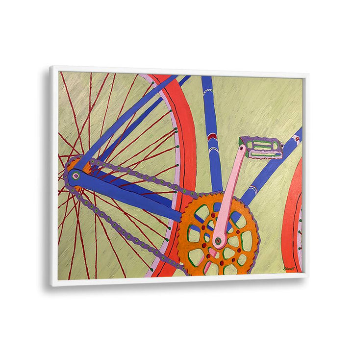 blue bike landscape art prints in White Plain Frame