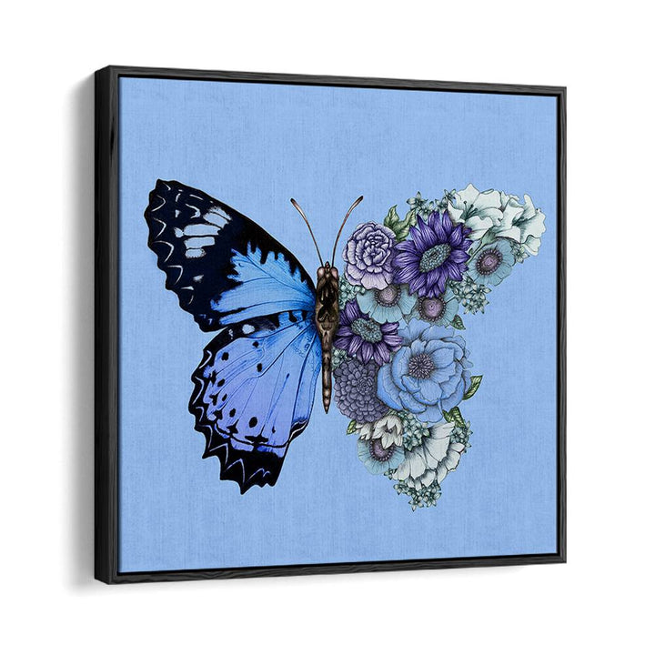 blue butterfly in bloom mural Vintage paintings in Black Floater Frame