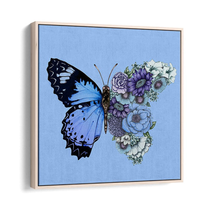 blue butterfly in bloom mural Vintage paintings in Oak Wood Floater Frame