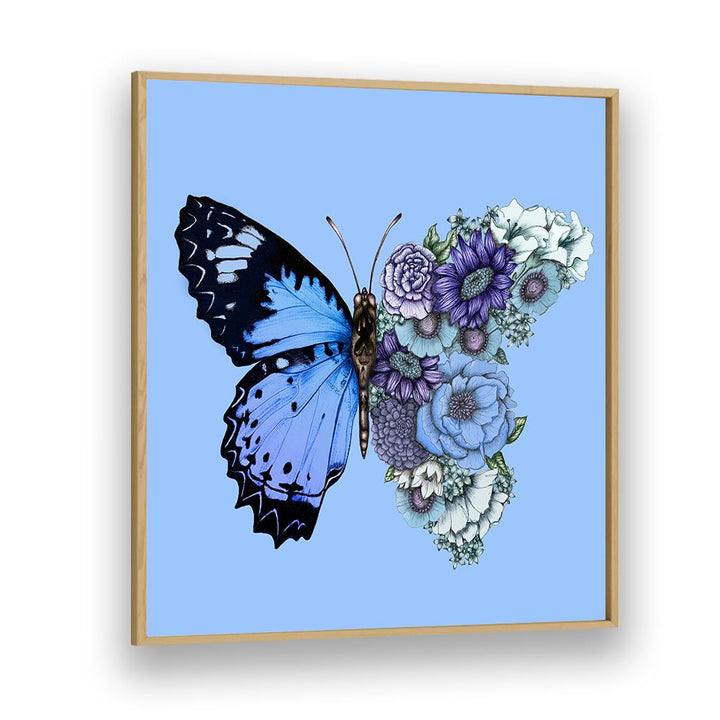 blue butterfly in bloom mural Vintage paintings in Oak Wood Plain Frame