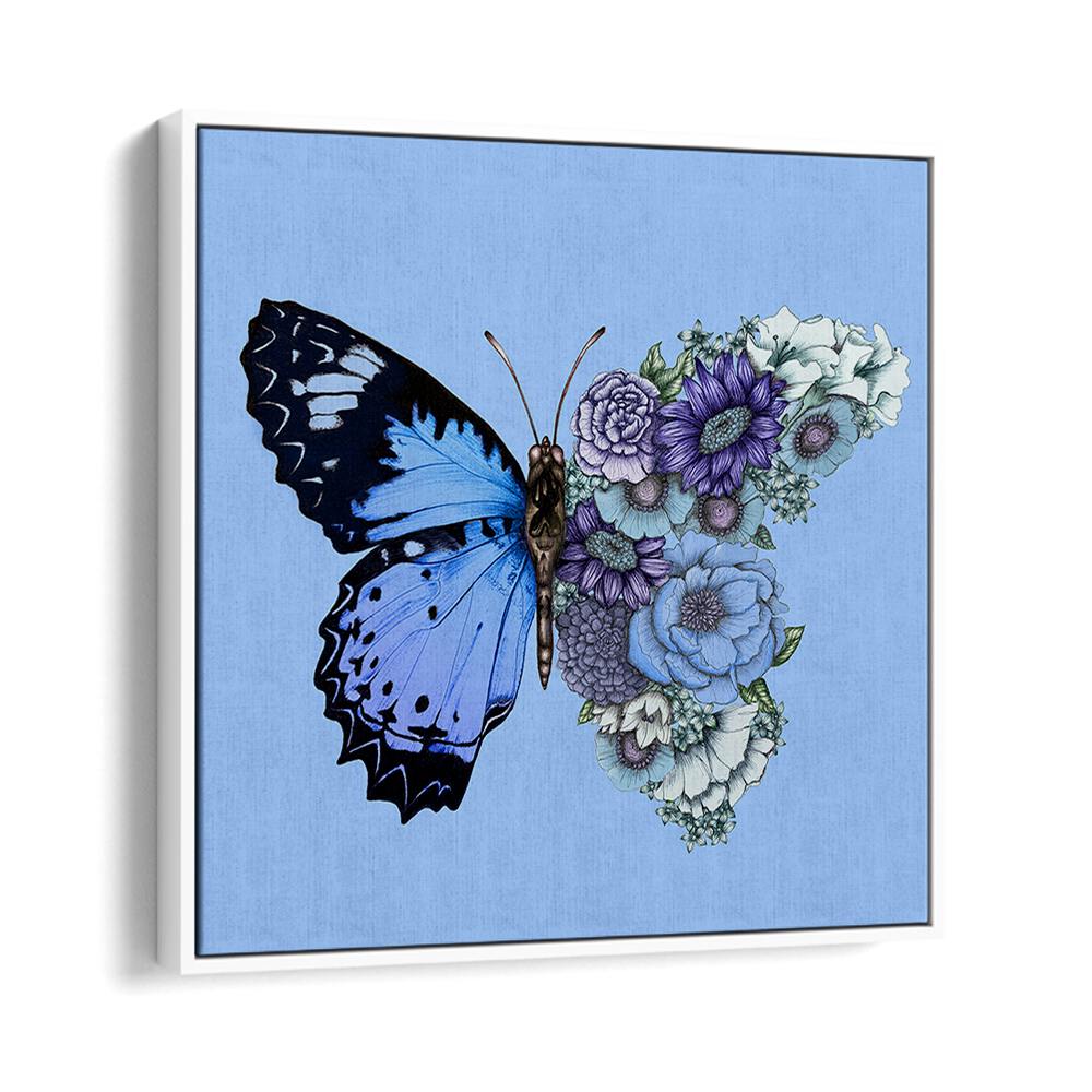 blue butterfly in bloom mural Vintage paintings in White Floater Frame