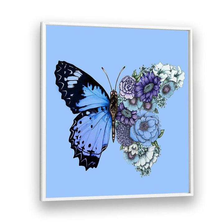 blue butterfly in bloom mural Vintage paintings in White Plain Frame