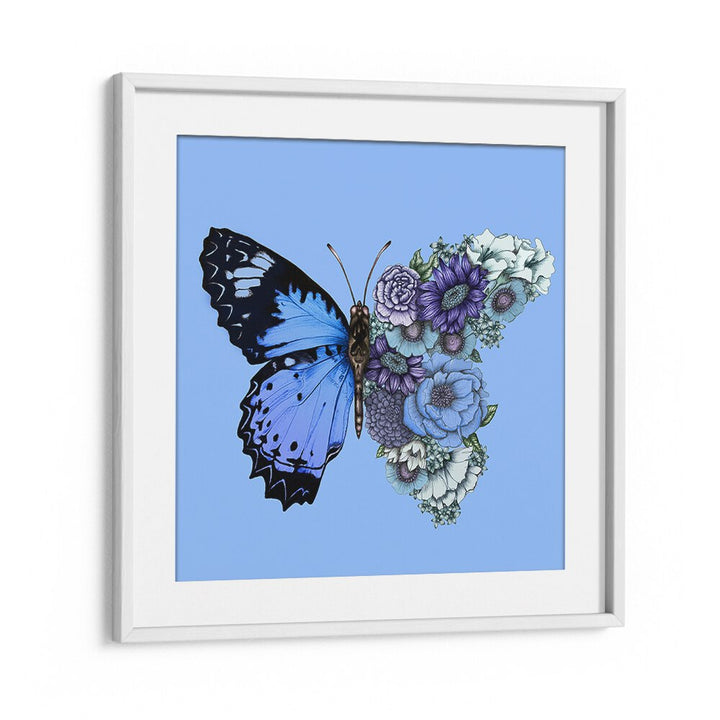 blue butterfly in bloom muralVintage paintings in White Frame With Mount