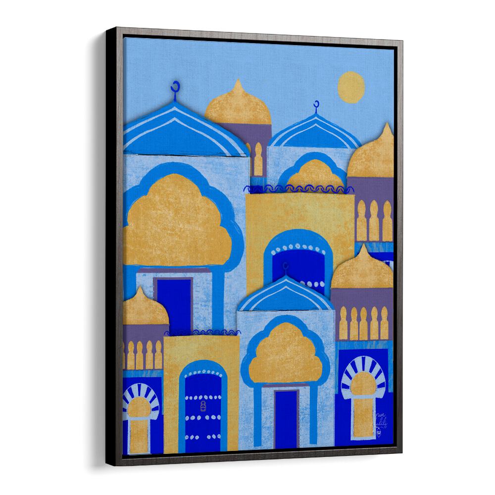 blue city morocco travel posters in Black Floater Frame