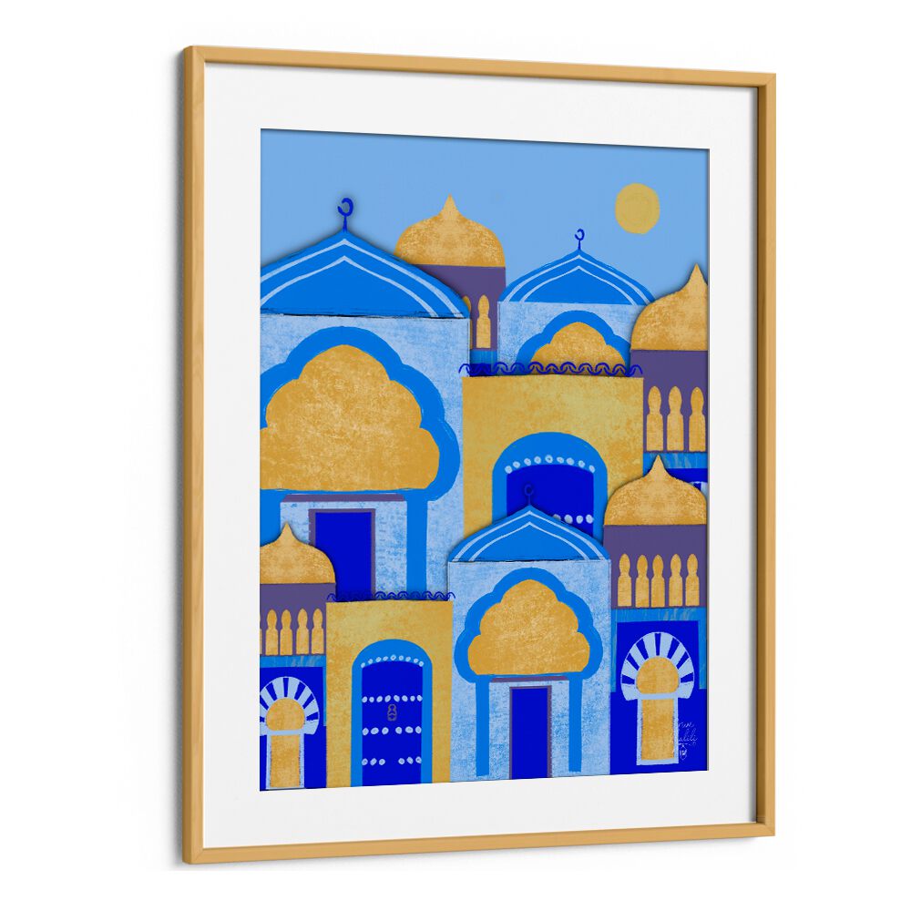 blue city morocco travel posters in Oak Wood Frame With Mount