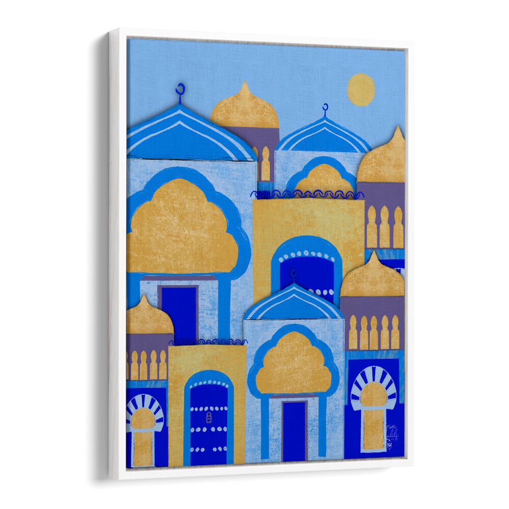 blue city morocco travel posters in White Floater Frame